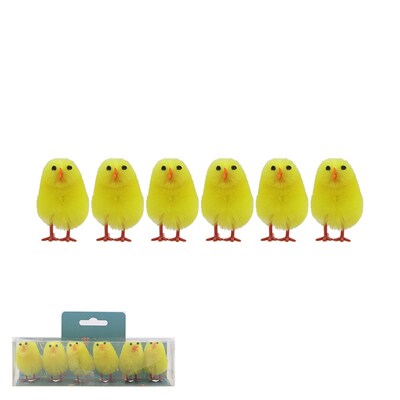 Fluffy Yellow Easter Chicks Decorations (Pk 6)