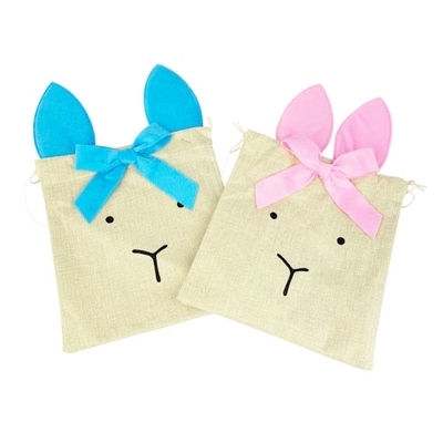 Pink Or Blue Easter Bunny Hessian Bag 20cm (Pk 1)