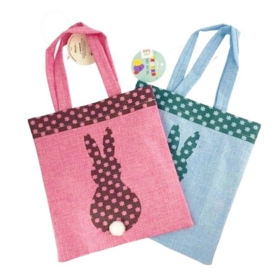 Pink Or Blue Easter Bunny Hessian Tote Bag 24cm (Pk 1)