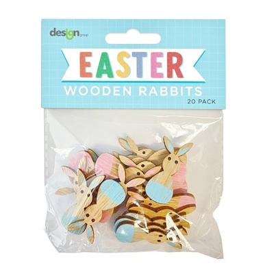 Flat Wooden Easter Bunny Decorations (Pk 20)