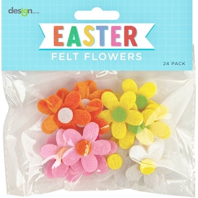 Mixed Colour Felt Flowers Easter Decorations (Pk 24)