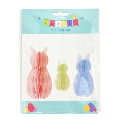 Easter Bunny Hanging Honeycomb Decorations (Pk 3)