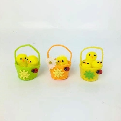 Assorted Easter Fluffy Chicks In Bucket Decoration (Pk 1)