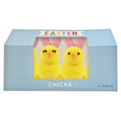 Fluffy Easter Chicks with Bunny Ears Decorations (Pk 4)