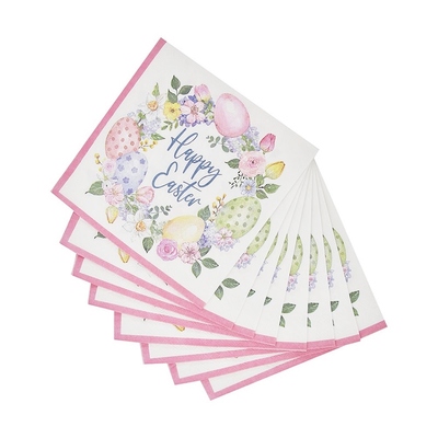 Pastel Happy Easter Wreath 3 Ply Lunch Napkins (Pk 20)