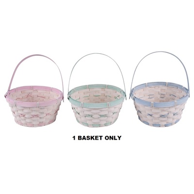 Assorted Colour Round Bamboo Easter Basket with Handle (Pk 1)