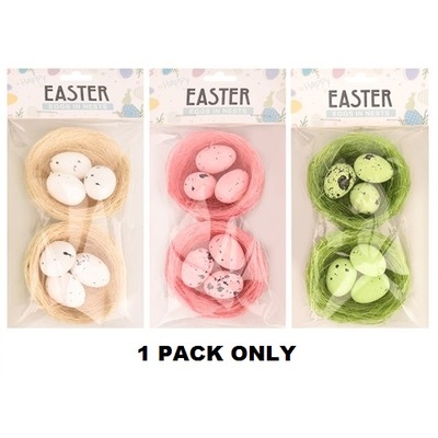 Assorted Colour Easter Eggs In Nest Decorations (Pk 2)