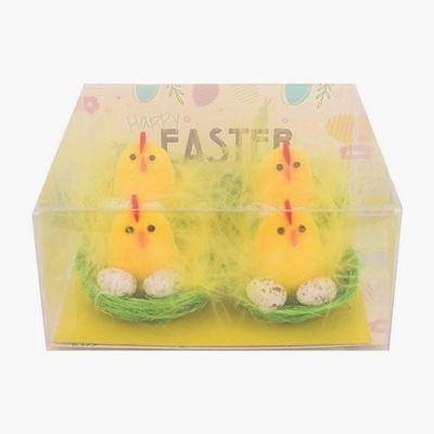 Fluffy Easter Chicks with Eggs & Nest Decorations (Pk 4)