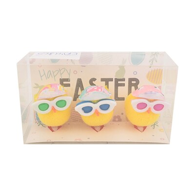 Fluffy Easter Chicks with Glasses & Hat Decorations (Pk 3)