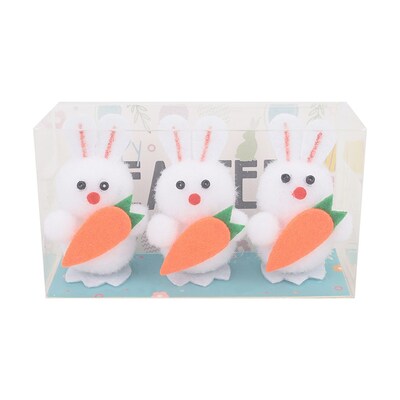 Fluffy Easter Bunny with Carrot Decorations (Pk 3)