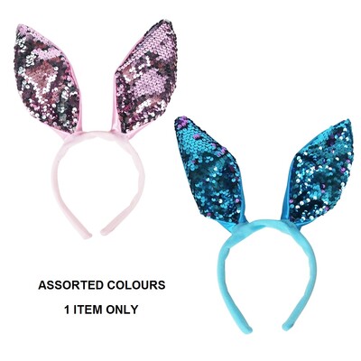 Sequin Bunny Ears Headband Pink or Blue Pk 1