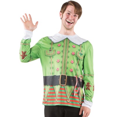 Christmas Elf Men's Long Sleeve Faux Real Shirt (Large) Pk 1