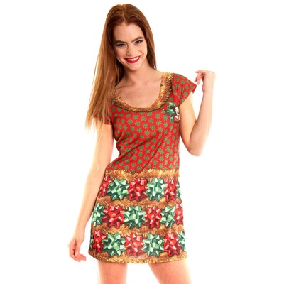 Christmas Bow Women's Faux Real T Shirt / Dress (Large) Pk 1