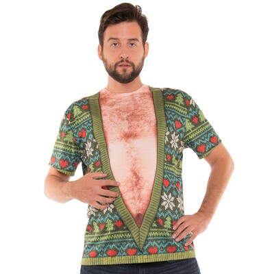 Christmas Ugly Deep V Sweater Men's Faux Real Shirt (X Large) Pk 1