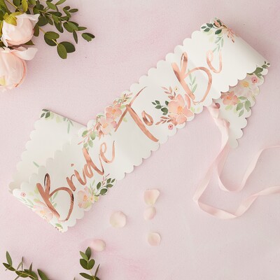Ginger Ray Bride To Be Floral Rose Gold Foiled Sash