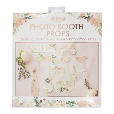 Ginger Ray Rose Gold Floral Hens Party Photo Booth Props (Pk 10)