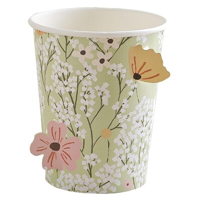 Ginger Ray Floral Baby Paper Cups with 3D Pop Out Flowers Pk 8