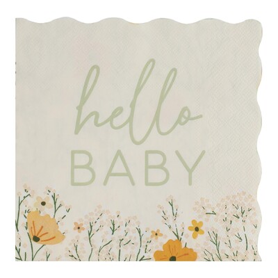 Ginger Ray Floral Hello Baby Paper Napkins Pk 16