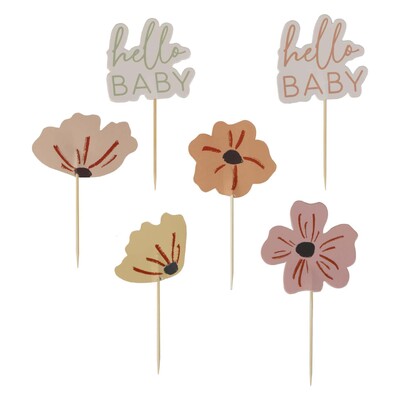 Ginger Ray Floral Hello Baby Cupcake Toppers Pk 12
