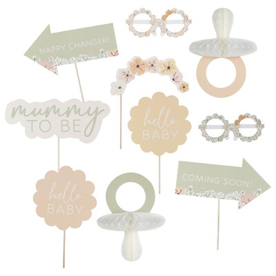 Ginger Ray Floral Baby Shower Photo Booth Props Pk 10