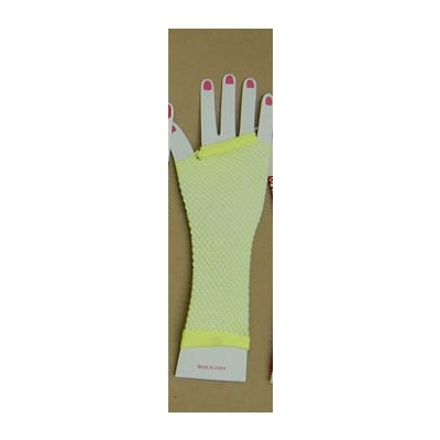 Yellow Long Fishnet Gloves Pk 2