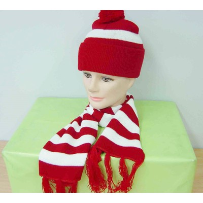 Red and White Striped Beanie Set
