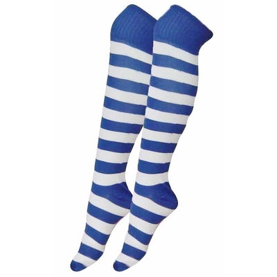 Blue & White Stripe Long Overknee Socks (1 Pair)