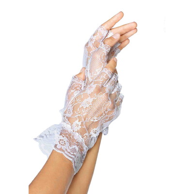 White Lace Fingerless Gloves with Ruffle 1 Pair
