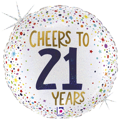 Holographic Cheers To 21 Years Foil Balloon (18in)