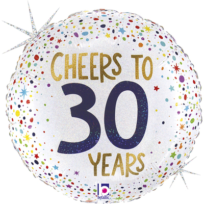 Holographic Cheers To 30 Years Foil Balloon (18in)