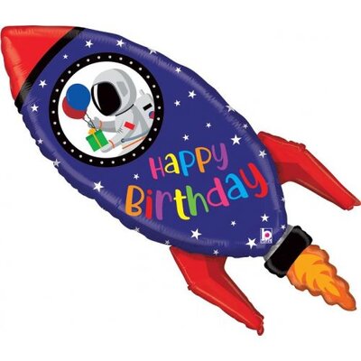 Happy Birthday Rocket Supershape Foil Balloon (40in)
