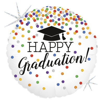 Holographic Confetti Happy Graduation Foil Balloon (18in)
