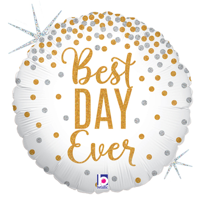 Gold and Silver Best Day Ever Foil Balloon (18in, 46cm) Pk 1