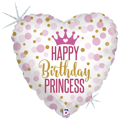Gold & Pink Glitter Happy Birthday Princess Foil Balloon (18in, 46cm) Pk 1