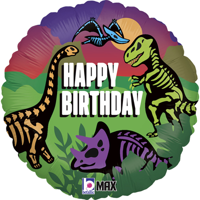 Dinosaur Fossil Happy Birthday Foil Balloon (18in, 46cm) Pk 1