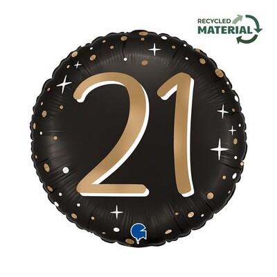 Black & Gold Sparkle 21st Birthday Foil Balloon 46cm