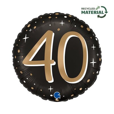 40th Foil Balloon Black Gold Sparkle 14 Inch Air or Helium Party Balloon