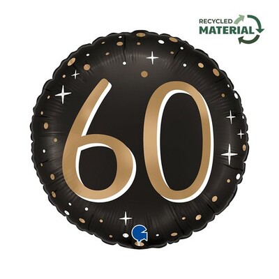 60th Foil Balloon Black Gold Sparkle 14 Inch Air or Helium Party Balloon