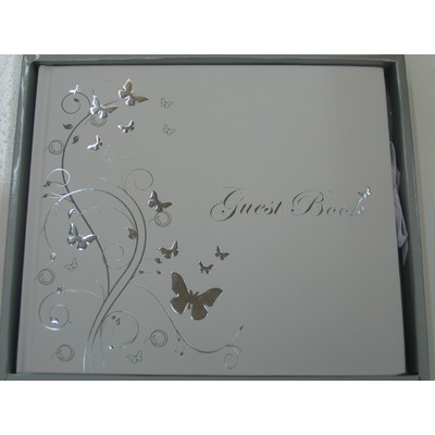 White & Silver Butterfly Guest Book Pk 1