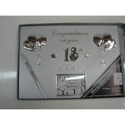 Silver 18th Birthday Guest Book with Pen Pk 1