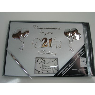Silver 21st Birthday Guest Book with Pen Pk 1