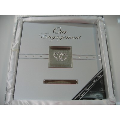 Silver Engagement Photo Album with Diamante Hearts Pk 1 