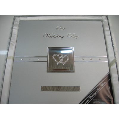 Silver Wedding Photo Album with Diamante Hearts Pk 1