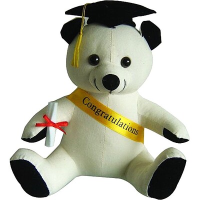 Graduation Message Bear 20cm White Fabric Bear with Congratulations Sash & Pen