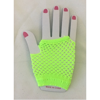 Neon Green Short Fingerless Fishnet Gloves (1 Pair)