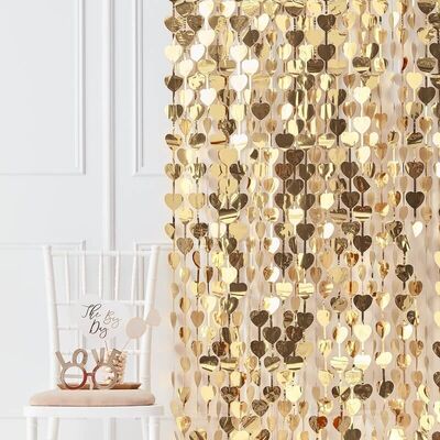 Ginger Ray Gold Heart Foil Curtain Backdrop (1m X 2.5m)