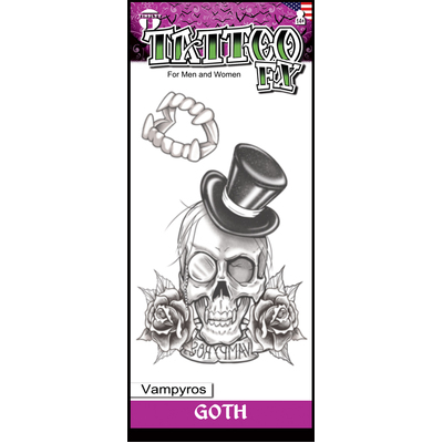 Gothic Vampyros Skull Temporary Tattoo (2 Tattoos) Pk 1