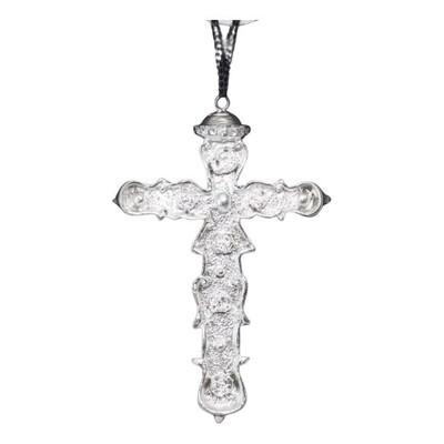 Ornate Plastic Silver Cross Necklace