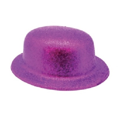 Purple Glitter Plastic Bowler Hat