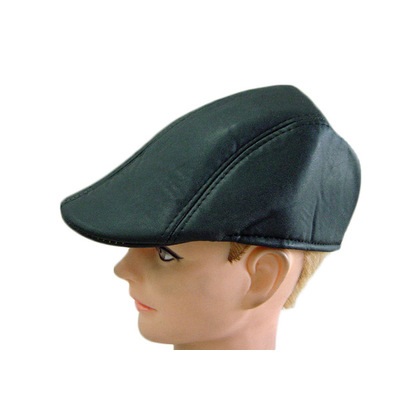 Adult Black Leather-Look English Golfer Hat Pk 1